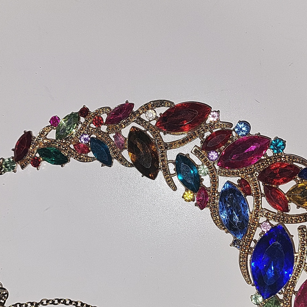 Anthropologie multi colored/ rainbow statement necklace/ gold hardware - Picture 4 of 5
